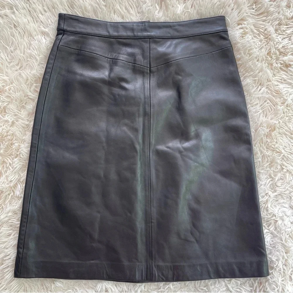 NWT Tommy Hilfiger vintage 100% leather knee length skirt black size 4